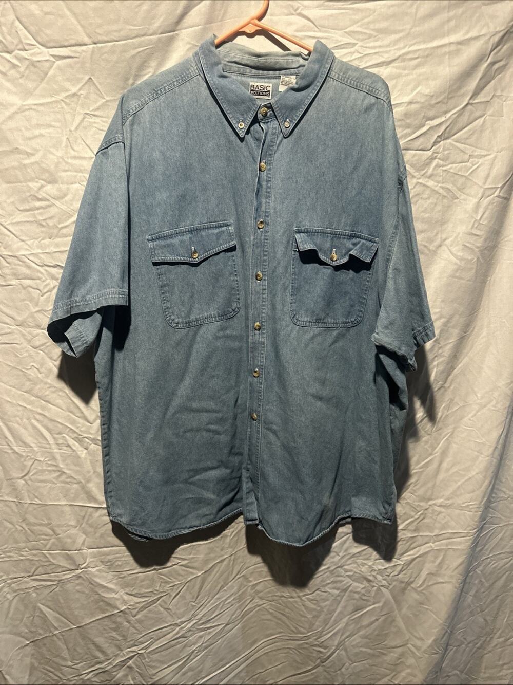 Basic Traditions Denim Shirt Mens Big 3xl Blue Wash Button Down